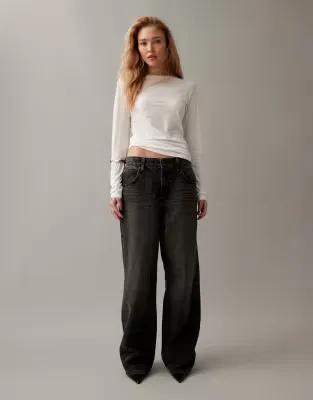 low rise baggy jeans in washed black