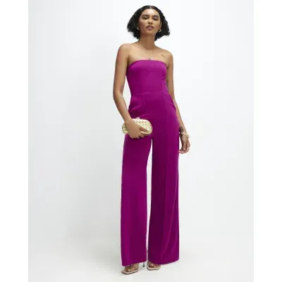Purple Bandeau Wide Leg Jumpsuit