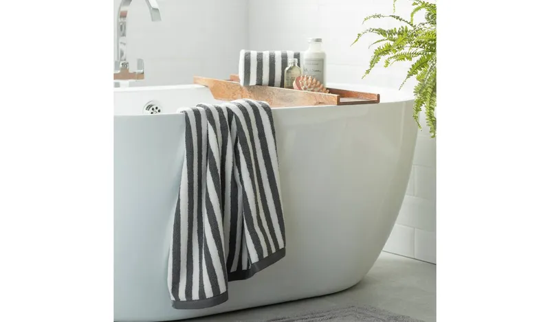 Habitat Grey Stripe Bath Towel