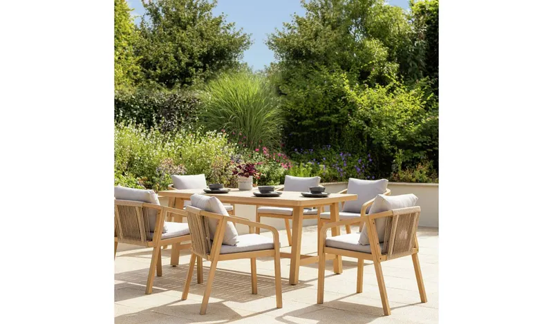 Habitat Hania 6 Seater Wooden Patio Set - Natural
