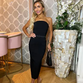 AX Paris Stretch Cotton Strapless Belted Bodycon Midi Dress
