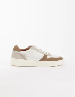 panelled trainers in taupe suede and stone leather