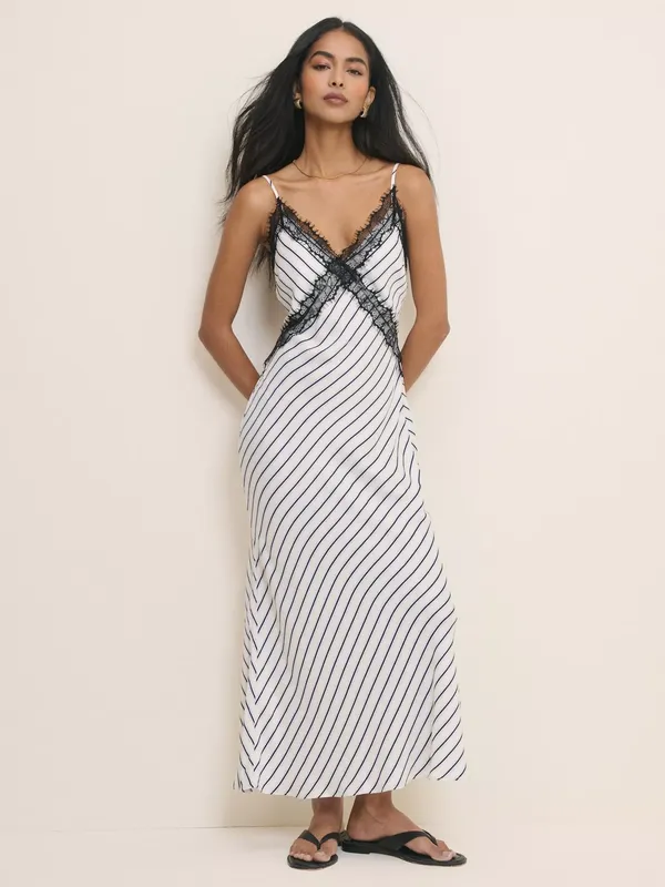 Nobody's Child Emerson Stripe Midi Slip Dress, White