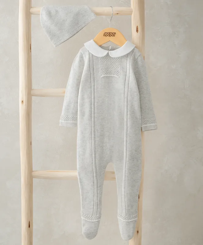 Mamas & Papas Knitted All in One & Hat - White
