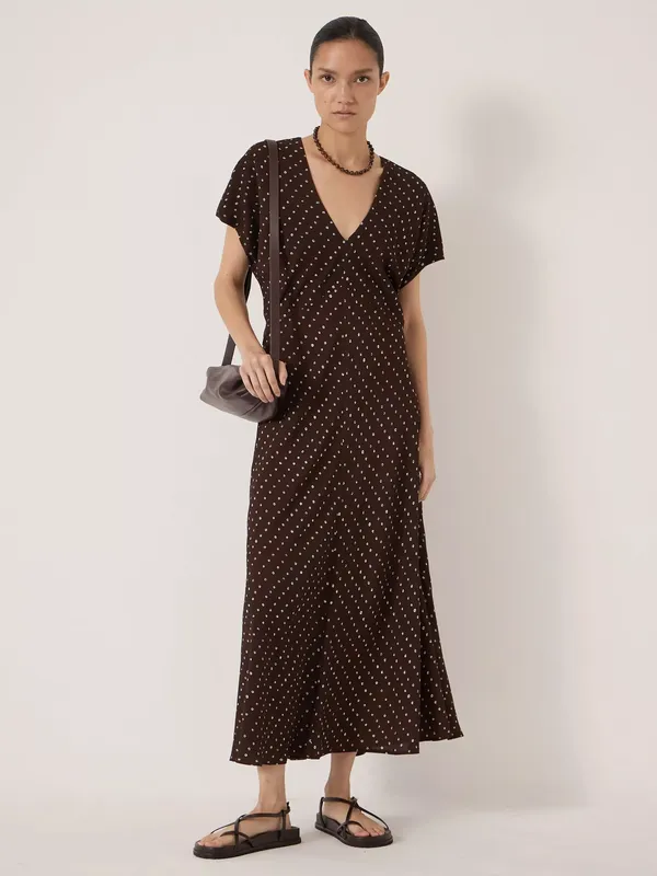 HUSH Grace V-Neck Crepe Maxi Dress containing LENZING™ ECOVERO™ Viscose, Brown