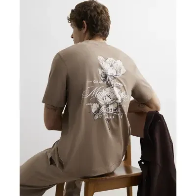 Brown Regular Fit Cotton Floral T-Shirt