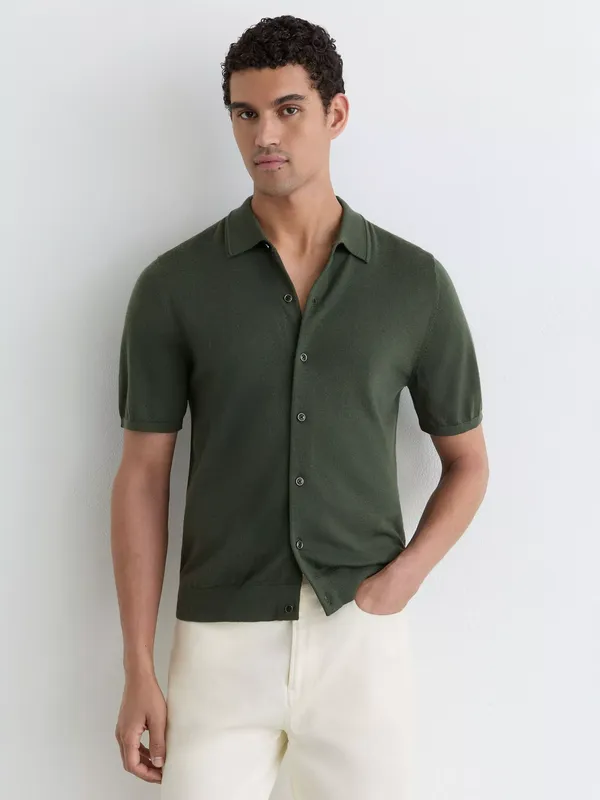 Reiss Drayton Regular Fit Wool Shirt, Dark Green