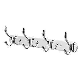 GoodHome Ormara Silver Stainless steel 4 Hook rail (L)348mm (H)85mm