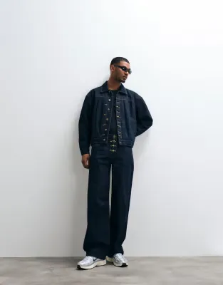 fireman clasp detail denim jacket co-ord in indigo