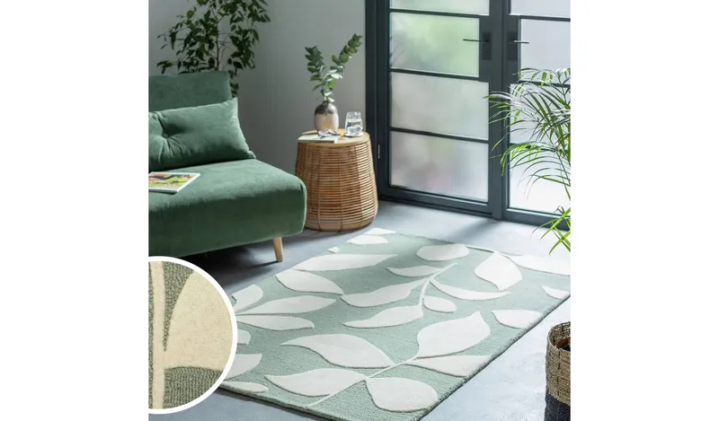 Habitat Verdant Leaf Green Wool Rug - 120x170cm