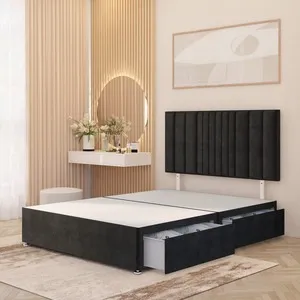 Arizona Plush Velvet Divan Bed Base with Drawers and 32" Headboard - Black / Single / 2