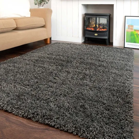 Super Soft Slate Grey Shaggy Living Area Rug - Slate Grey / 280 x 190cm