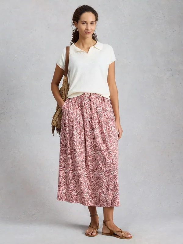 White Stuff Dana Abstract Print A-Line Skirt, Pink