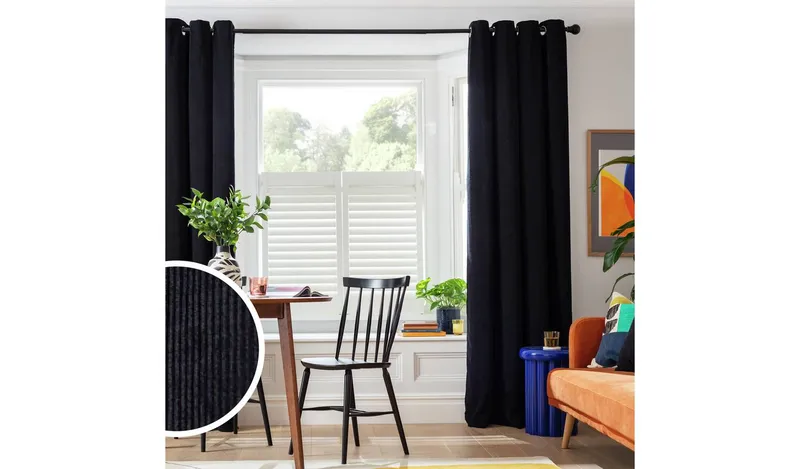 Habitat Cord Eyelet Curtains - Black - 117x137cm