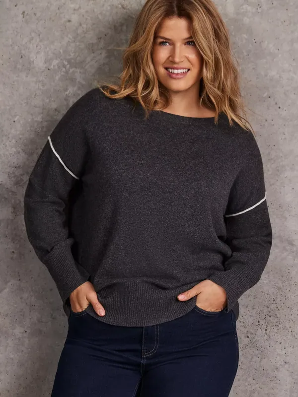 Live Unlimited Curve Seam Detail Wool Blend Jumper, Grey