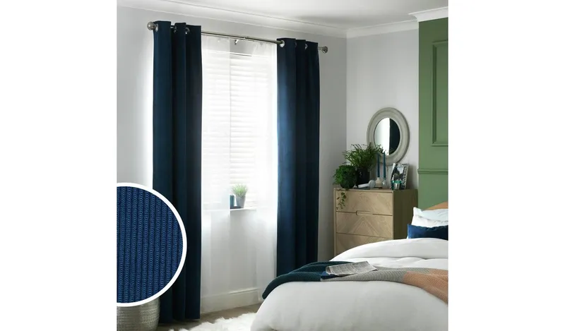 Habitat Cord Eyelet Curtains - Navy - 117x137cm