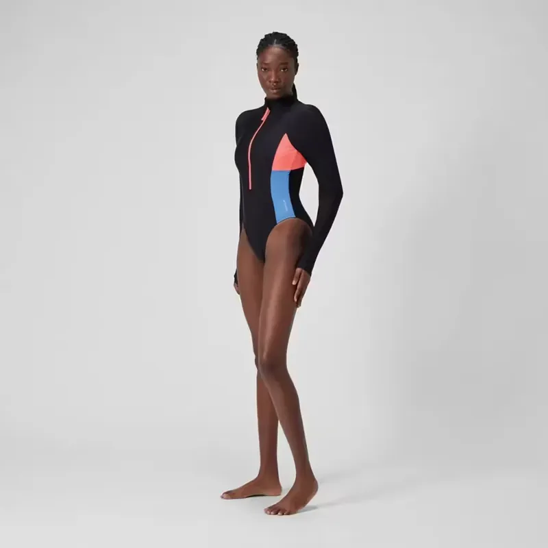 SPEEDO Women's Long Sleeve Zip Colourblock Swimsuit
