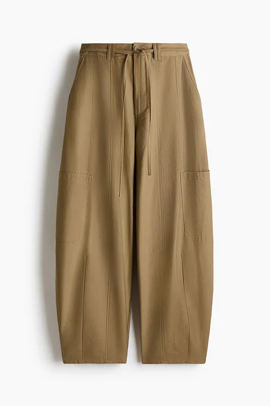 Tie-belt cargo trousers