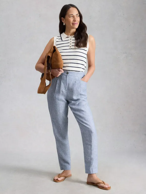 White Stuff Rowena Linen Tapered Trousers, Blue