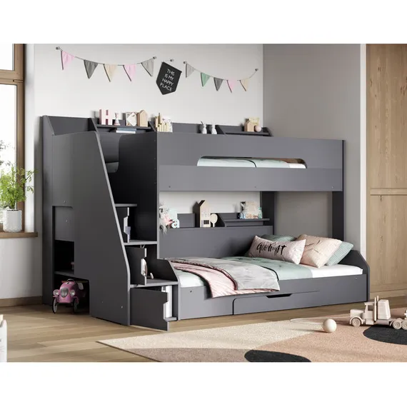 Slick Staircase Triple Bunk Bed Grey - Grey