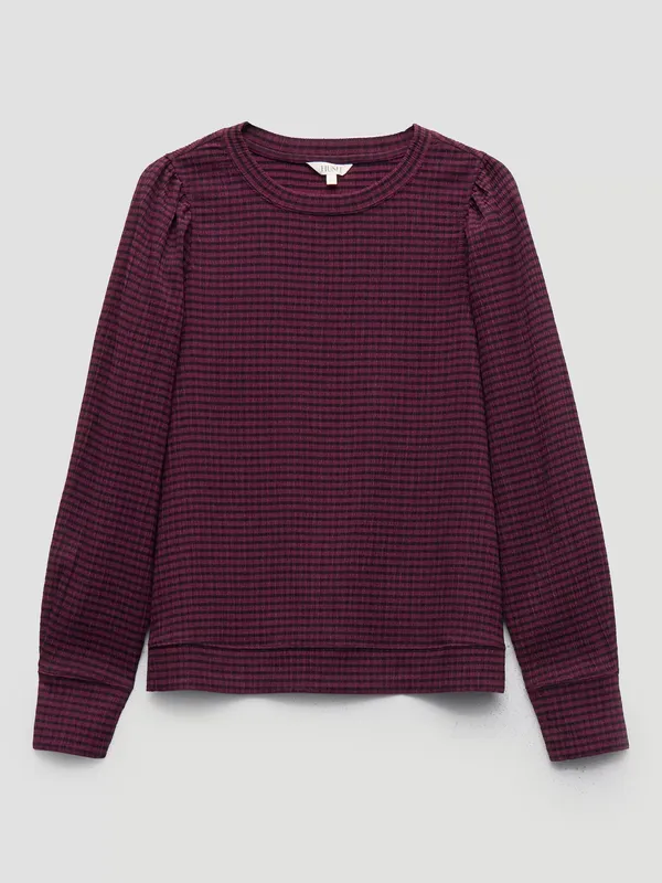 HUSH Emily Puff Sleeve Gingham Top, Wine Red