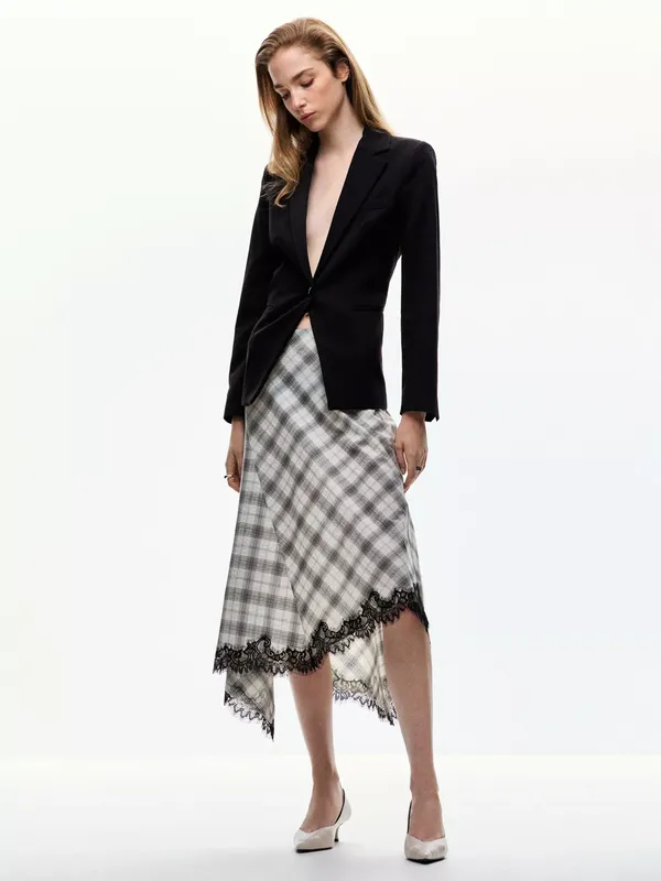 Mango Asymmetric Lace Trim Midi Skirt, White
