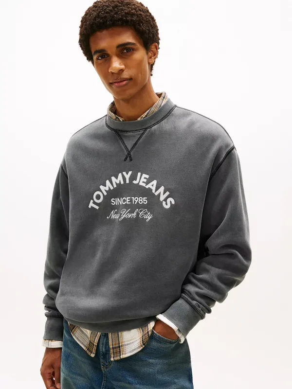 Tommy Jeans Garment-Dyed NYC Logo Sweatshirt, Black