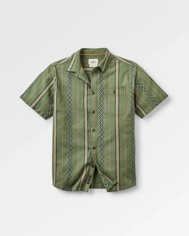 Passenger Clothing Chill Textured Short Sleeve Shirt - Wild Green Stripe