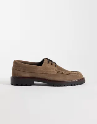 made In Portugal boat shoes with cleated sole in beige suede
