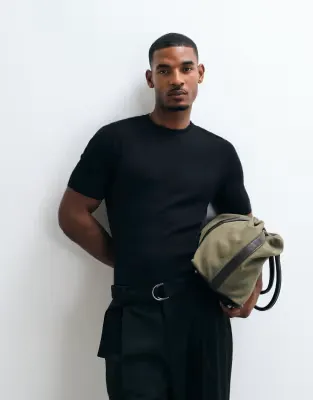 Essential muscle-fit fine-rib knit crew-neck in black