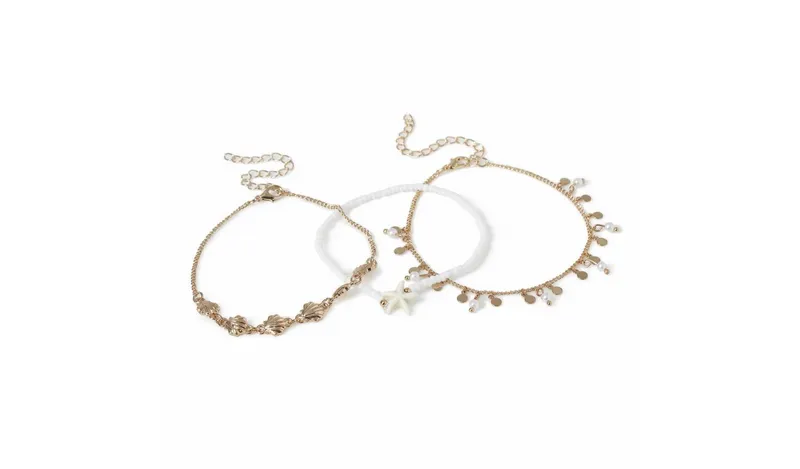 Freedom Gold Tone Shell, Bead Starfish Bracelet Set