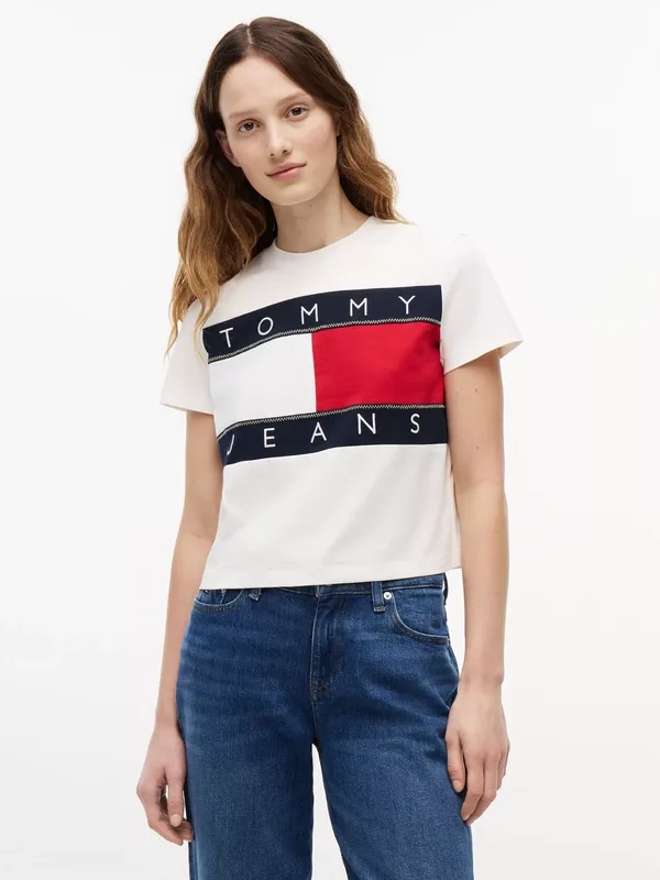 Tommy Hilfiger Crew Neck Flag T-Shirt, White Natural