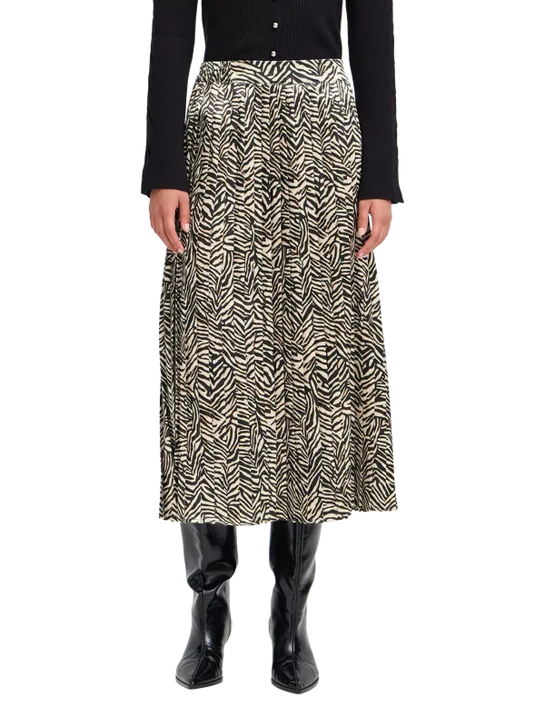ICHI Lizica Animal Print A-Line Midi Skirt