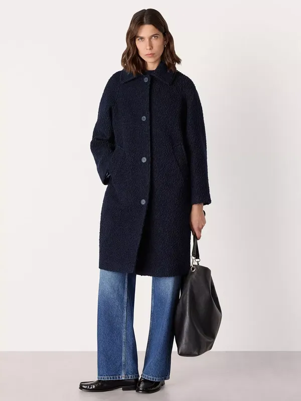 Whistles Romy Boucle Wool Rich Coat, Navy