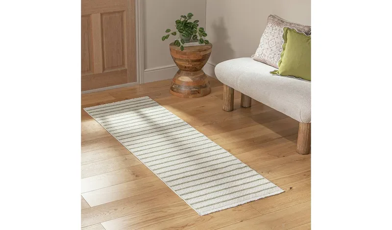 Habitat Stripe Green Runner - 66x200cm