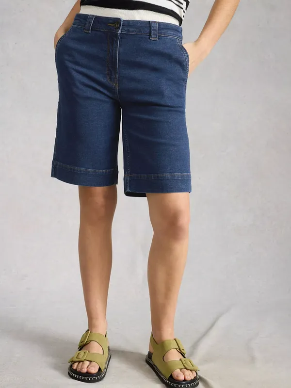 White Stuff Heidi Cotton Blend Chino Shorts, Blue Denim