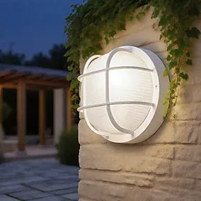 Fixed White Mains-powered Outdoor Bulkhead wall light