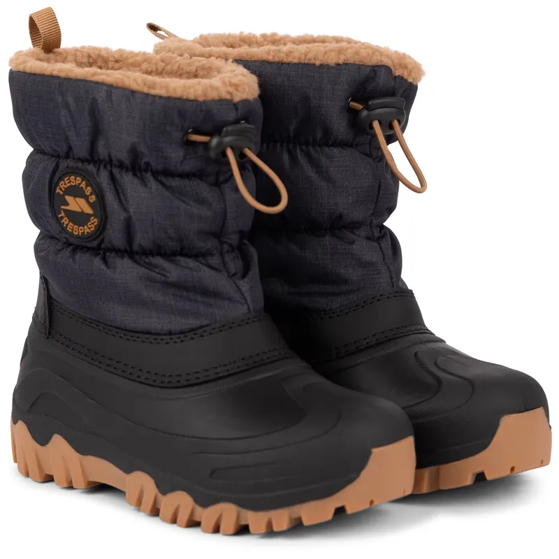 TRESPASS Kids Waterproof Outsole Slip on Style Traction Sole Snow Boots - Luca