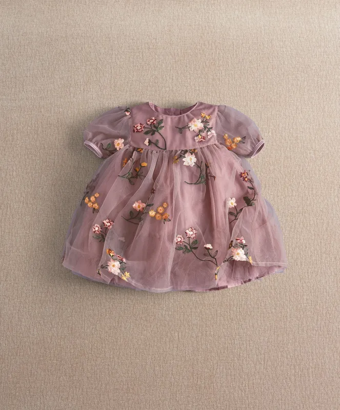 Mamas & Papas Plum Floral Mesh Embroidery Dress