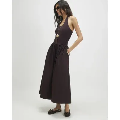 Brown Halter Neck Maxi Dress