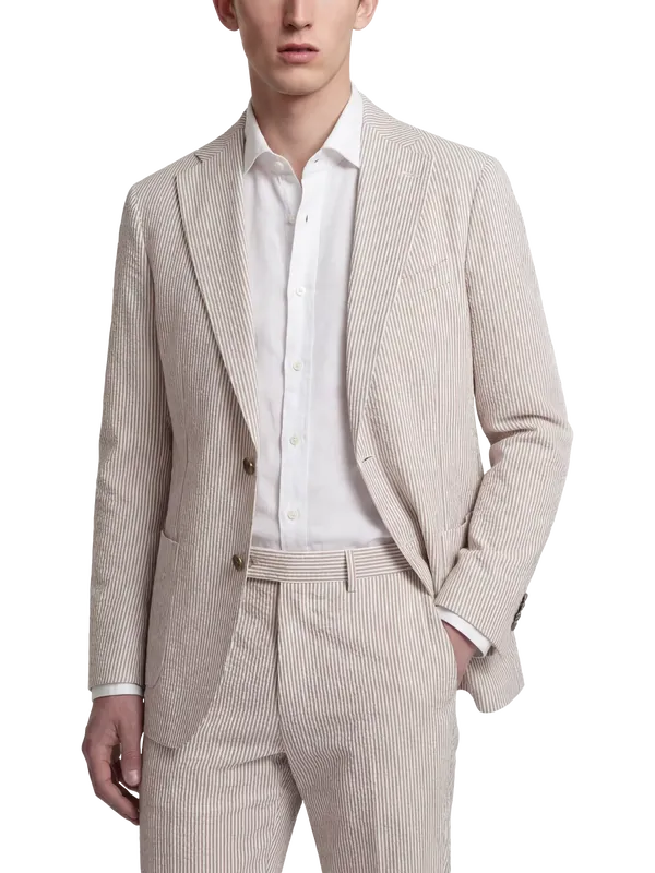 Richard James London Striped Classic Single Breasted Suit Jacket, Sand