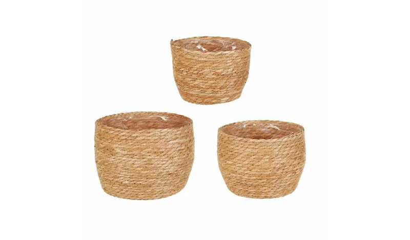 Premier Decorations Grass Weaved Planter with Poly Liner - Set of 3