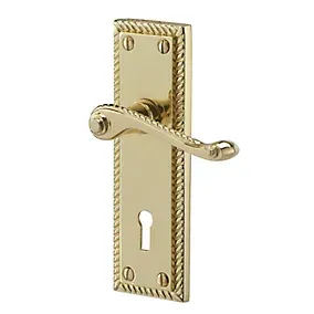 Colours Louga Polished Brass effect Zamak Scroll Door handle (L)92mm (D)58mm