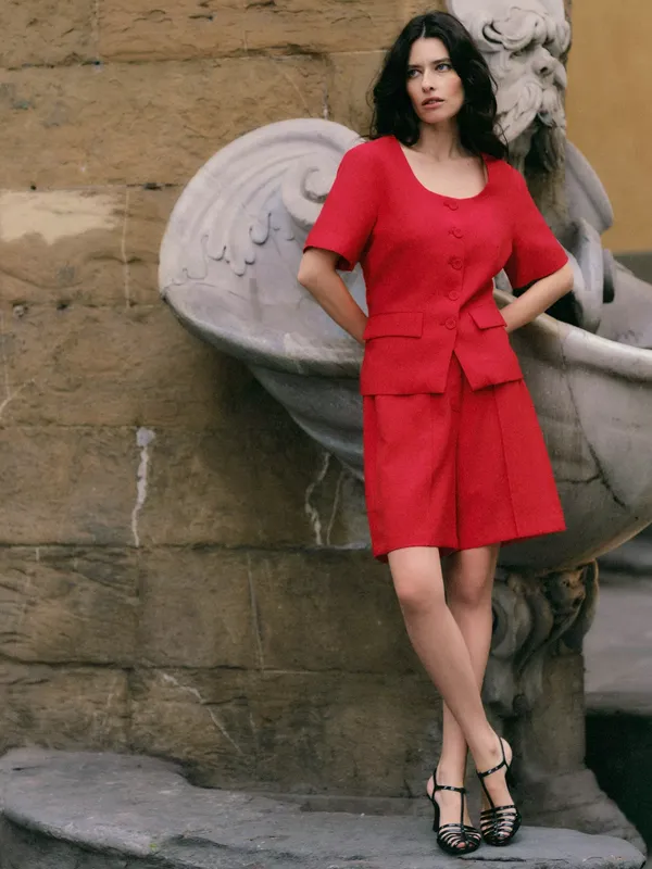 YAS Birmo Short Sleeve Blazer, Poinsettia