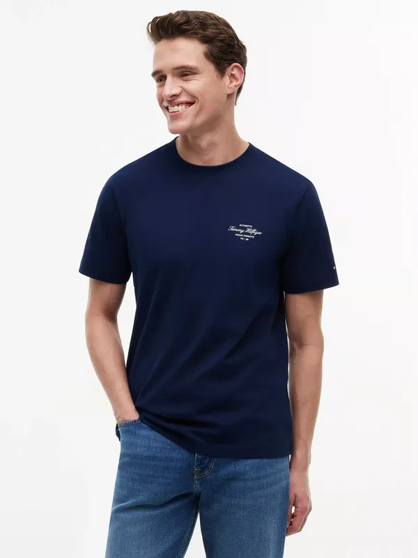 Tommy Hilfiger Cotton Logo Crew Neck T-Shirt, Navy