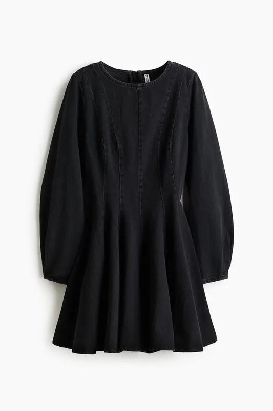 Flared-skirt denim dress