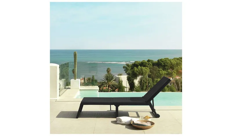 Shaf Folding Rattan Effect Sun Lounger - Dark Grey