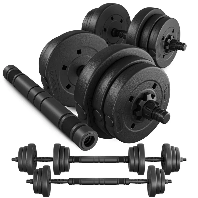 HOP-SPORT 2-in-1 Composite Dumbbell Set 2 x 20 kg with Barbell Connector