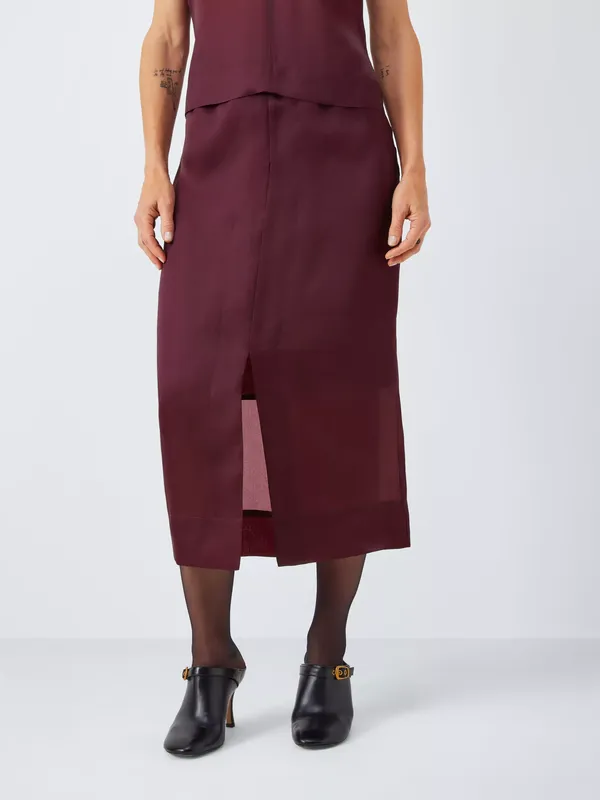 John Lewis Sheer Silk Midi Skirt, Berry