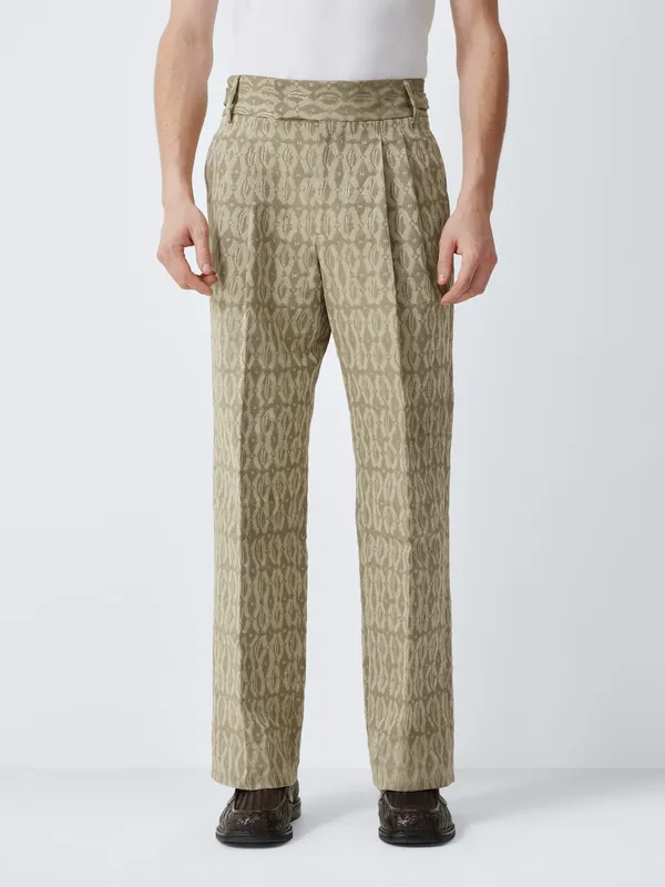 John Lewis x LABRUM Straight Fit Cotton Blend Jaquard Suit Trousers, Khaki